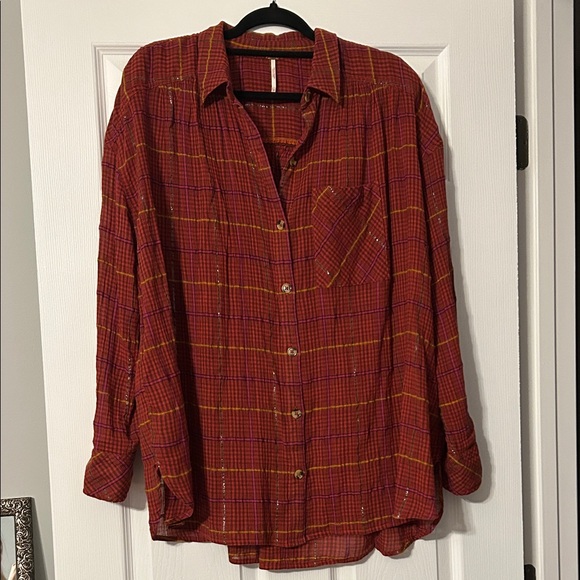 Free People Break My Stride Oversized Plaid Button Down Shirt - Picture 3 of 7